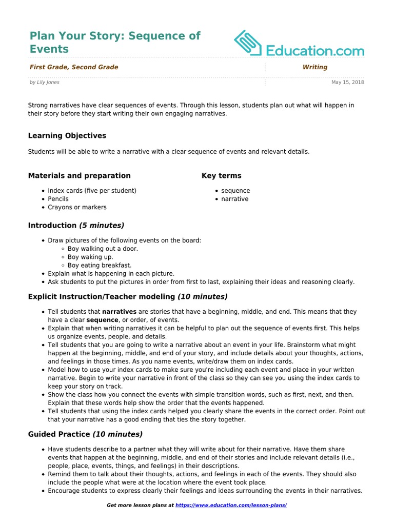Plan Your Story: Sequence of Events: Learning Objectives | PDF ...
