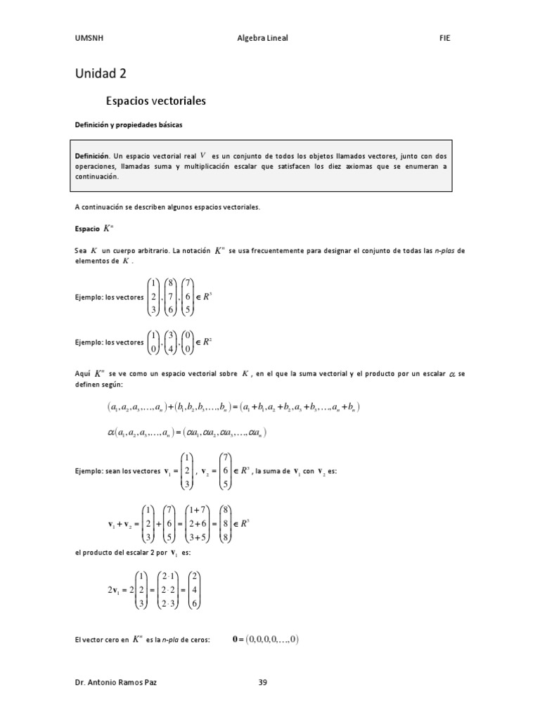 Unidad 2 | PDF | Espacio vectorial | Base (álgebra lineal)