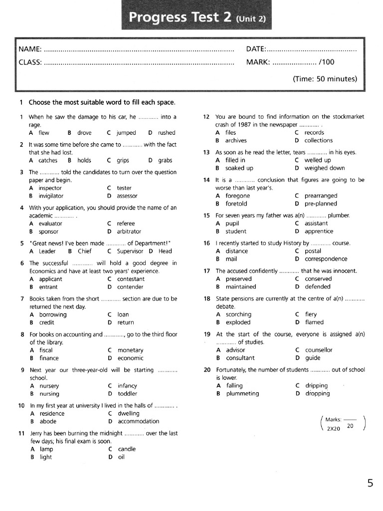 Copia de UPSTREAM C2 TEST BOOKLET | PDF