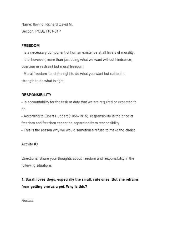 Freedom and Responsibility Insights | PDF | Reason