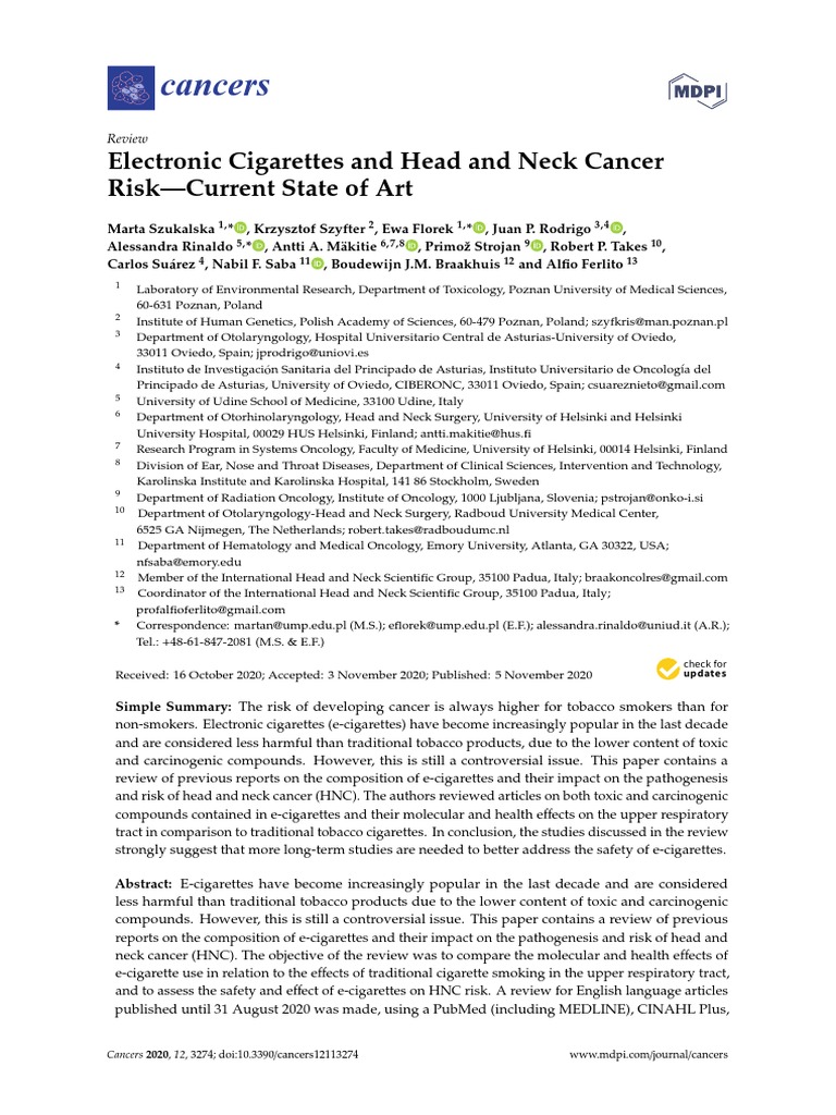 Electronic Cigarettes and Head and Neck Cancer Risk | PDF | Electronic ...