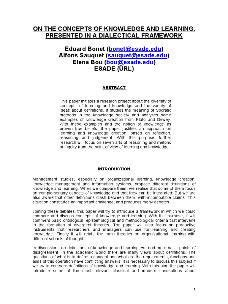 ND - The Concepts of Knowledge and Learning | PDF | Knowledge | Plato