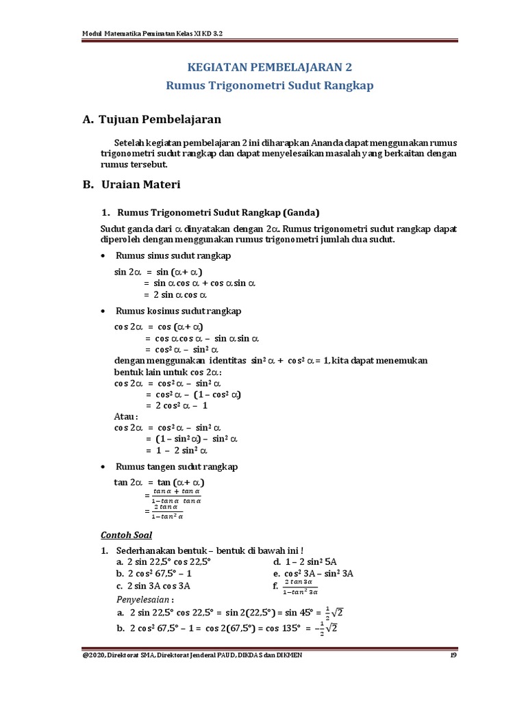 Rumus Trigonometri Sudut Rangkap | PDF