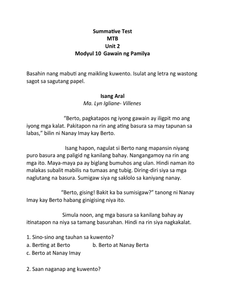 MTB Summative Test 2nd QUARTER | PDF
