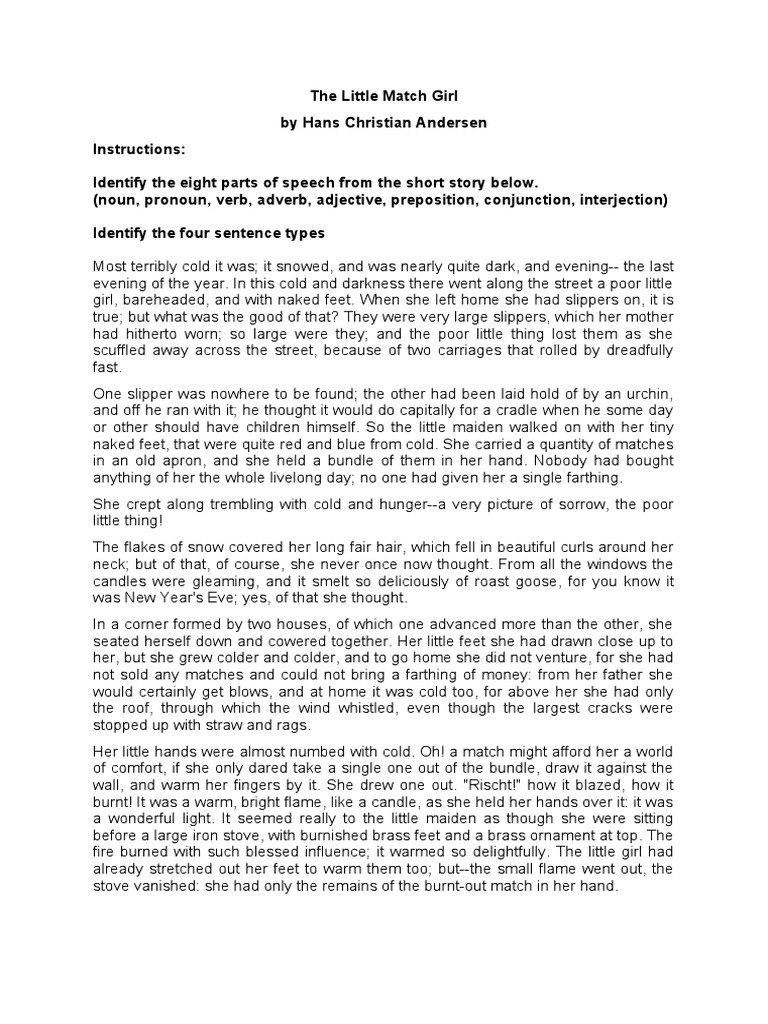 The Little Match Girl PDF Part Of Speech Linguistic Morphology