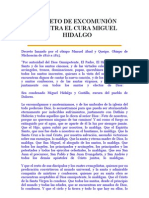 Decreto de Excomunión Contra El Cura Miguel Hidalgo