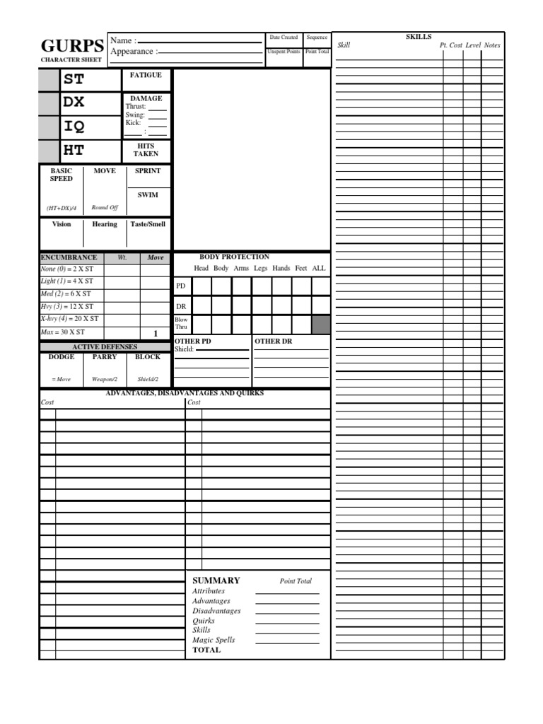 GURPS Character Sheet Guide | PDF | Role Playing Games | Leisure