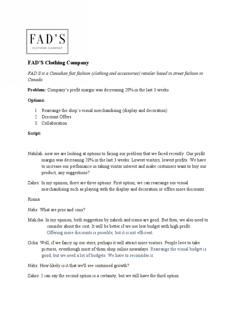 FAD'S Clothing Company | PDF