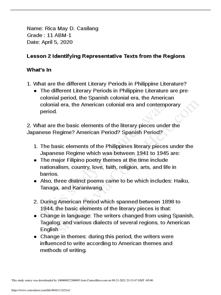 This Study Resource Was Lesson 2 Identifying Representative Texts From