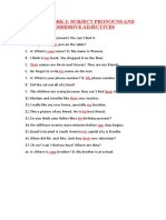 Homework 3: Subject Pronouns and Possessive Adjectives