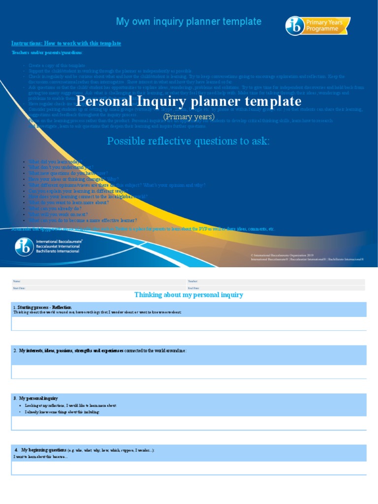 Personal Inquiry Planner Template: Possible Reflective Questions To Ask ...