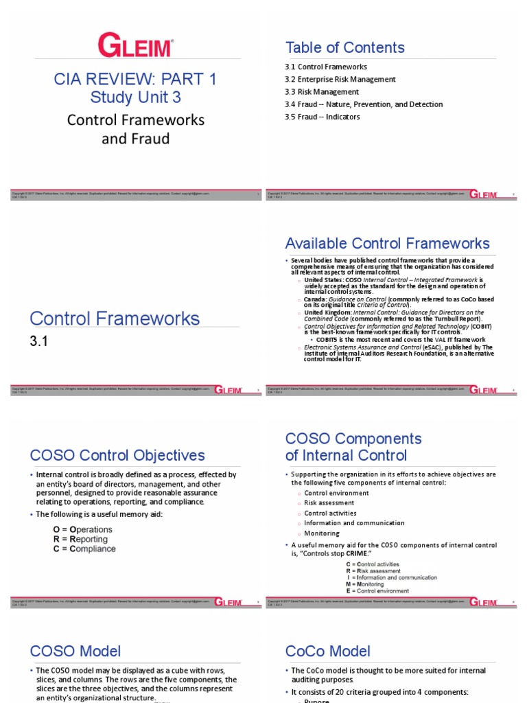 Cia Review: Part 1 Study Unit 3: Control Frameworks and Fraud | PDF ...