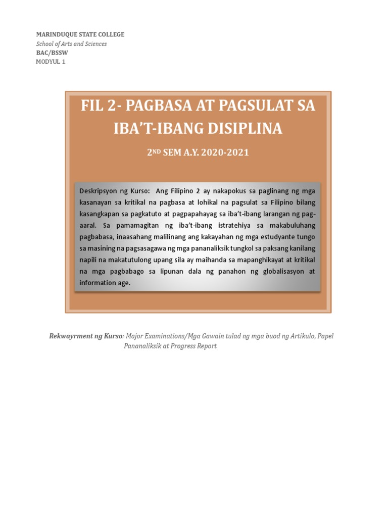 Fin Modyul 1 Sa Pagbasa Pdf
