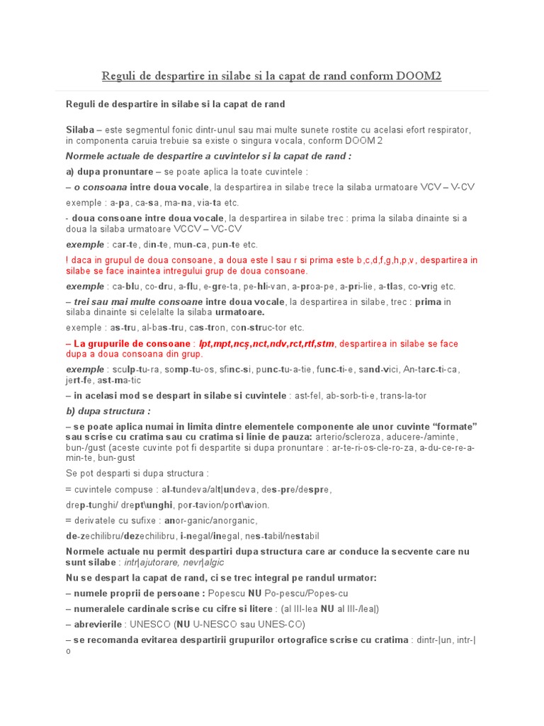 Despărtire Cuvintelor in Silabe | PDF