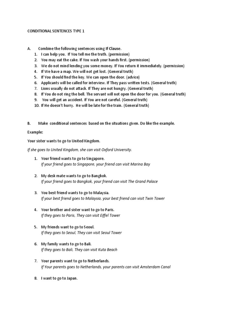 Conditional Sentences Type 1 Exercises | PDF