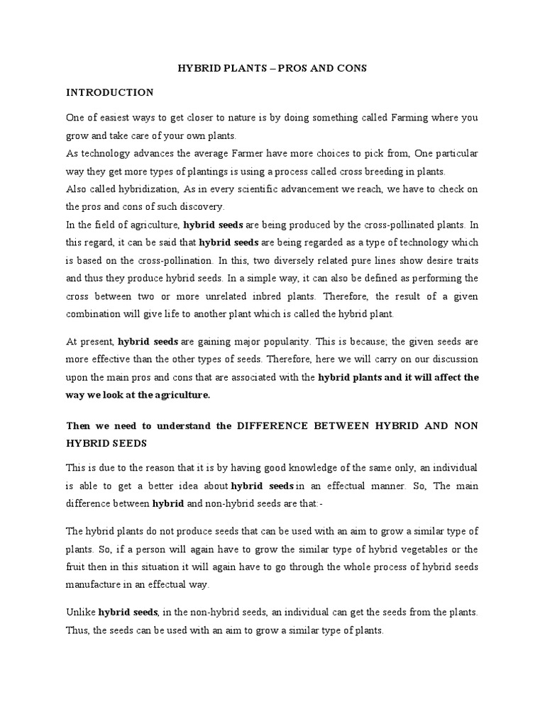 Hybrid Plants Pros and Cons PDF Seed Hybrid (Biology)