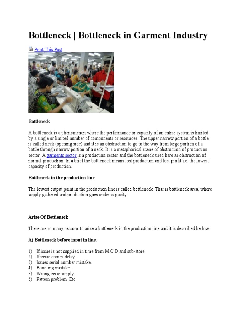 Bottleneck - Bottleneck in Garment Industry: Print This Post | PDF