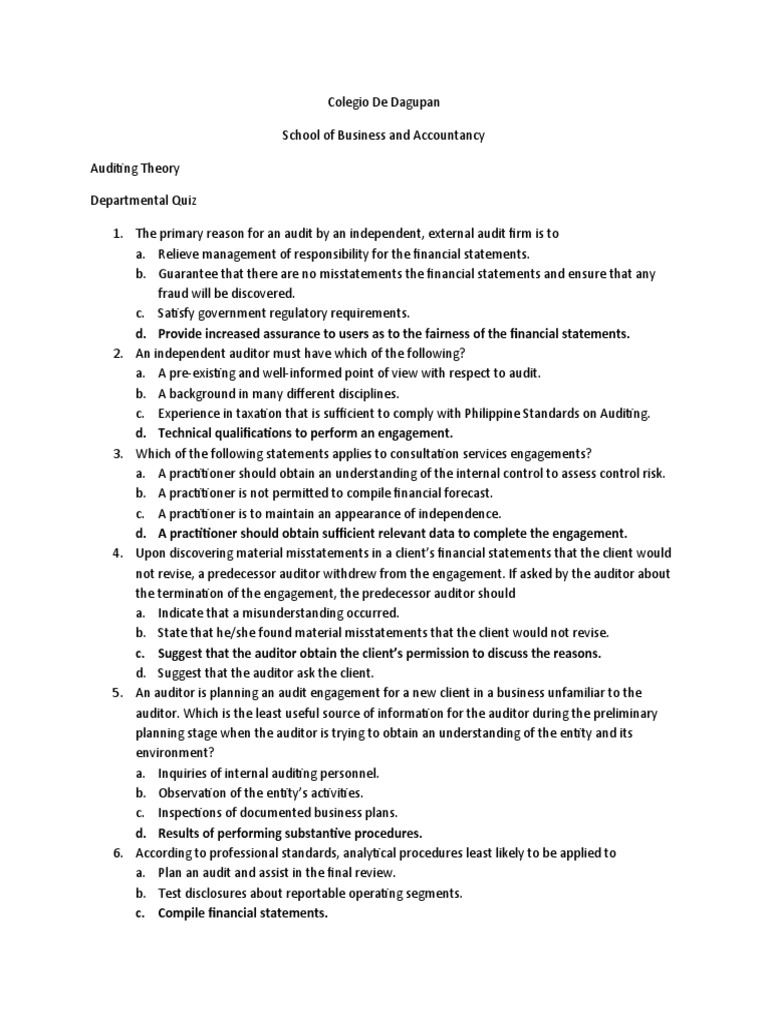Auditing Theory Quiz | PDF | Financial Audit | Audit