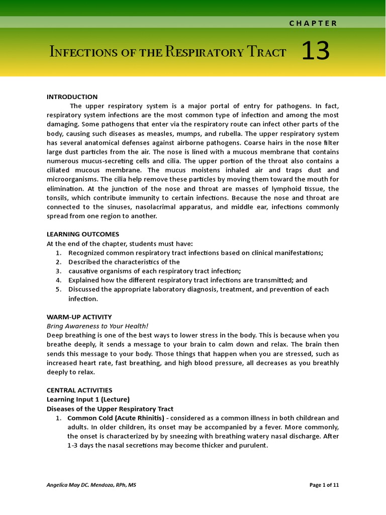Chapter 13 Infections of Respiratory Tract | PDF | Infection | Common Cold