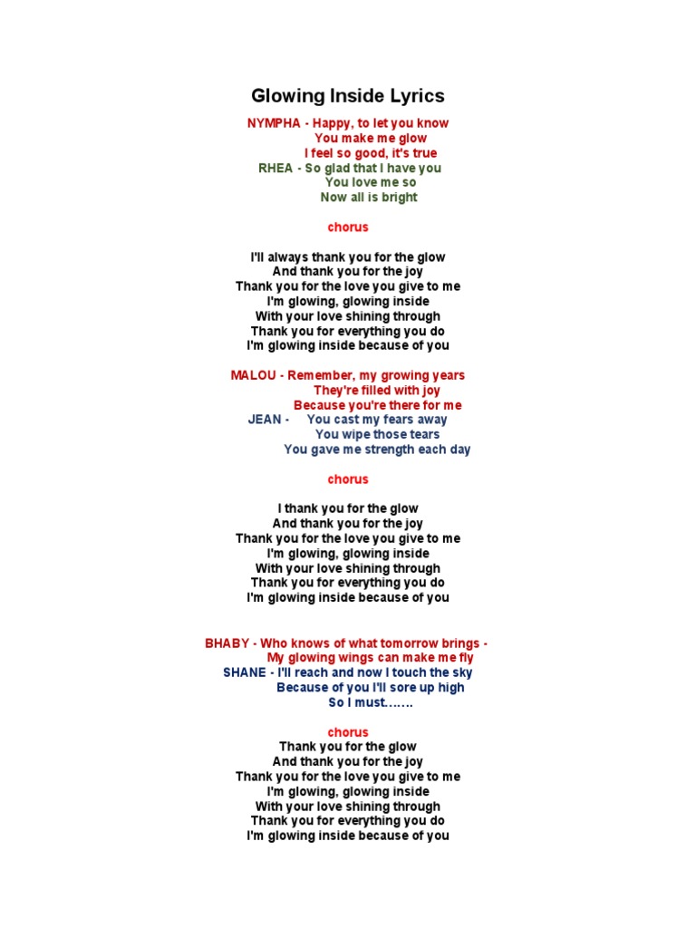 Glowing Inside Lyrics PDF
