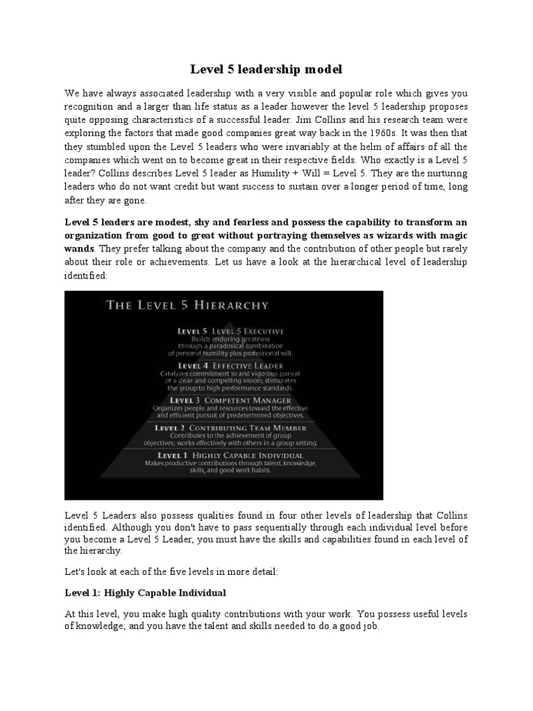 a Humble and Resolute Leader An Overview of the Five Levels