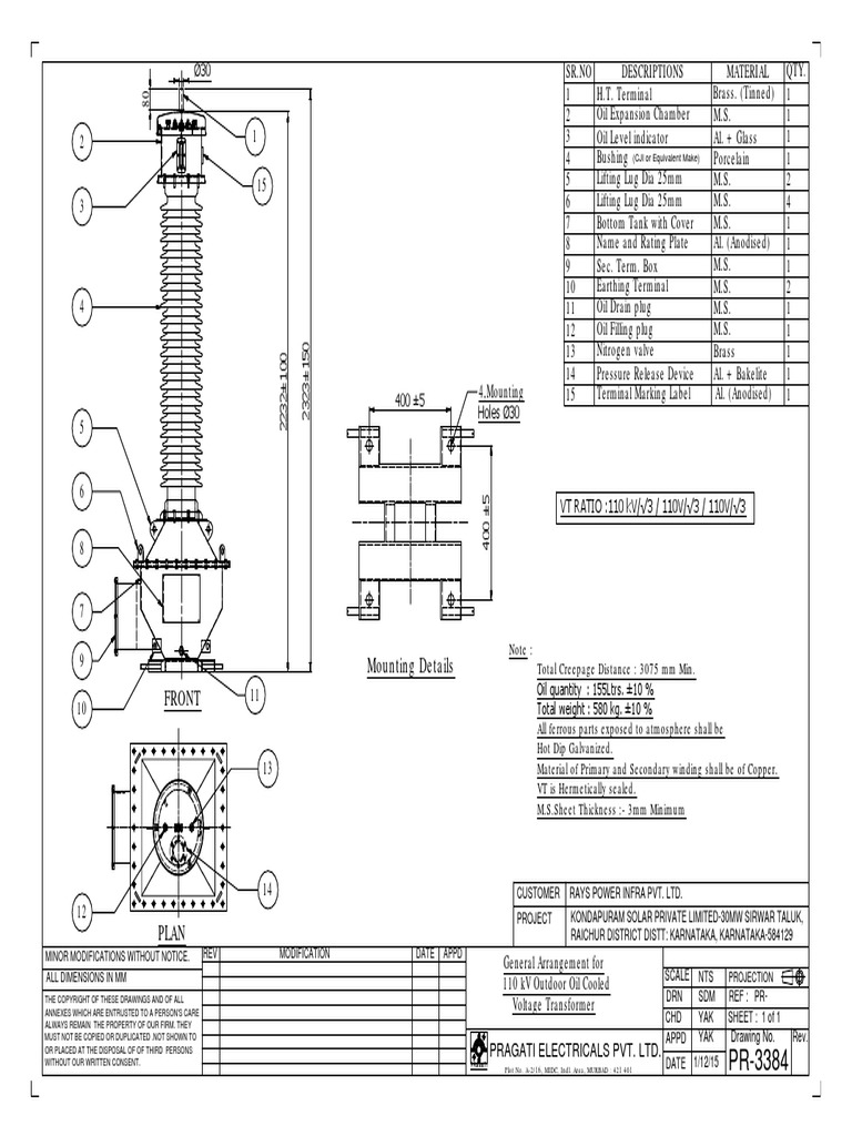 PR3384 GA Drawing PDF Transformer Electrical Engineering