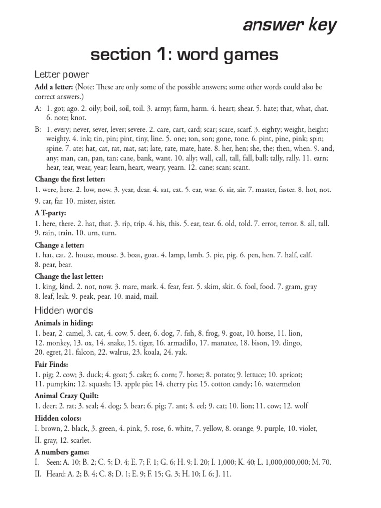 Word Game Answer Key | PDF