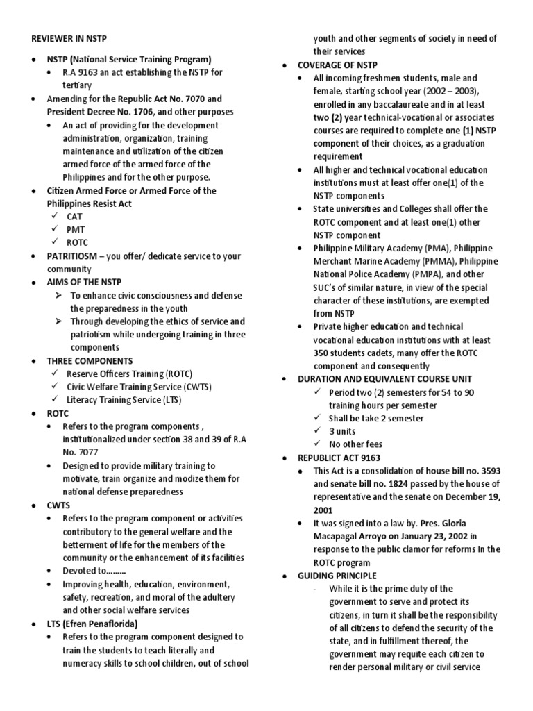 Understanding the National Service Training Program (NSTP) A