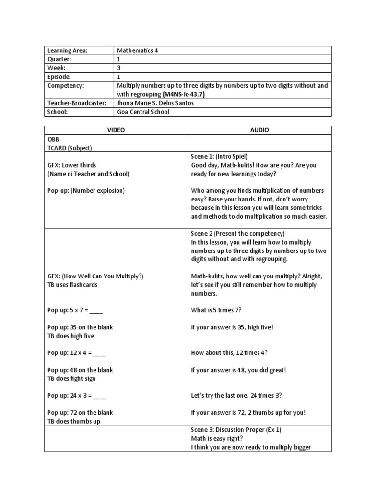Sample Script Format | PDF | Multiplication | Mathematics