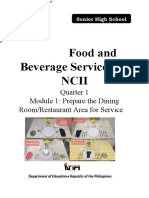 Food and Beverage Services Ncii: Quarter 1 Module 1: Prepare The Dining Room/Restaurant Area For Service