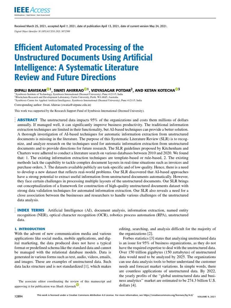 Efficient Automated Processing of The Unstructured Documents Using ...