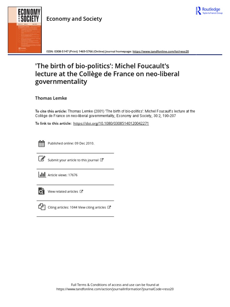 The Birth of Bio Politics Michel Foucault S Lecture at The Coll Ge de ...