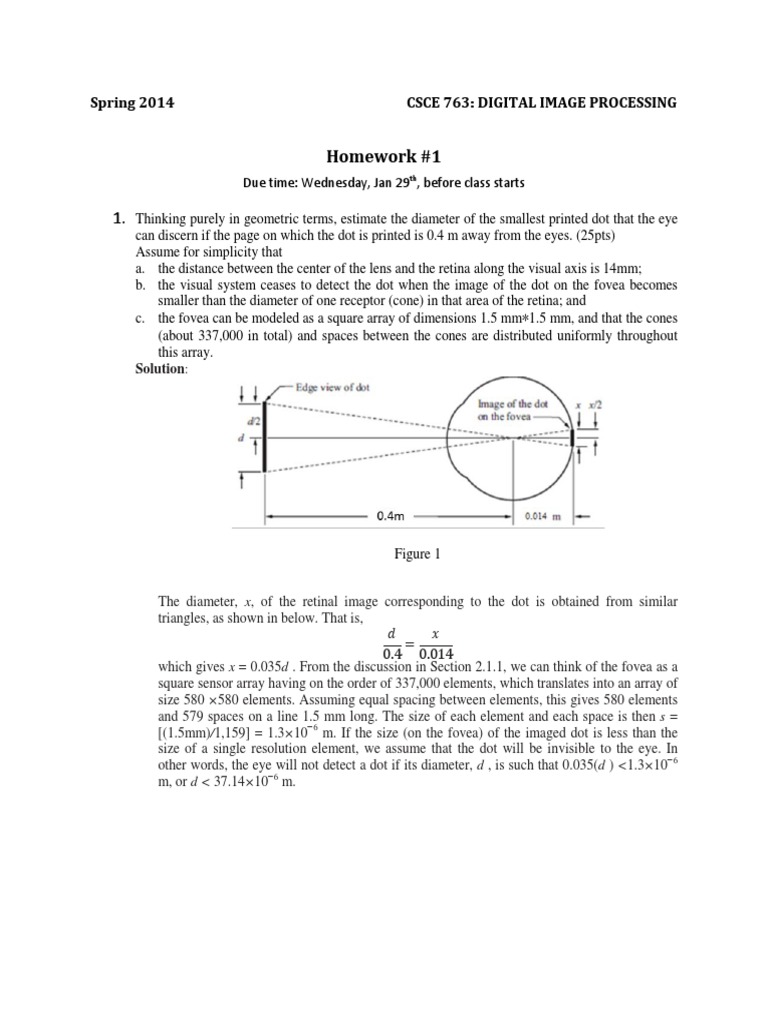 Digital Image Processing Homework 1 | PDF | Retina | Eye