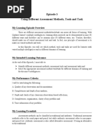 Episode 3 Using Different Assessment Methods, Tools and Task