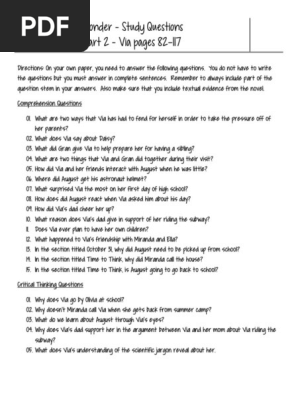 Wonder Part 2 Study Questions