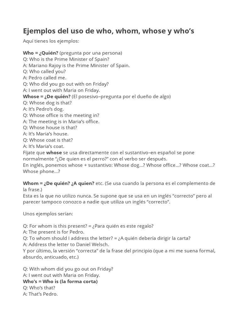 Who, Whose, Whom | PDF