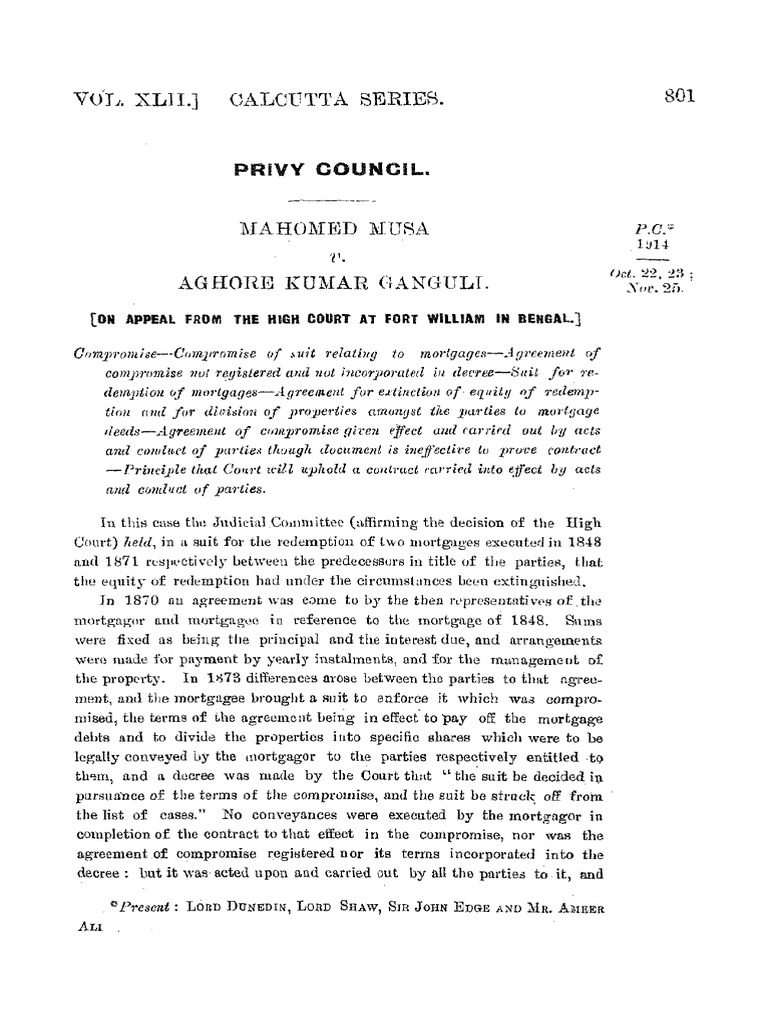 Mahomed Musa v. Aghore Kumar Ganguli | PDF | Mortgage Law | Lawsuit