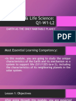 Earth & Life Science: Q1-W1-L2: Earth As The Only Habitable Planet
