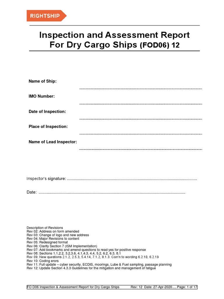 Fod06 Inspection Report Rev 12 | PDF | Navigation | Ships