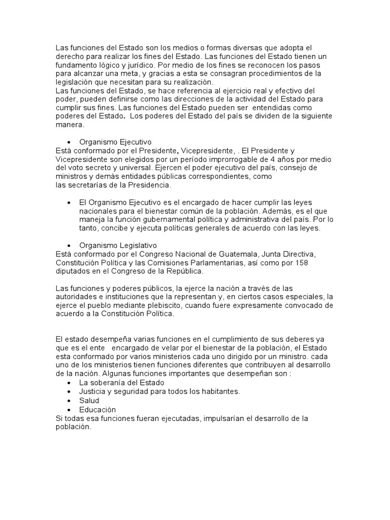 Las Funciones Del Estado Y Sus Organismos En Guatemala PDF