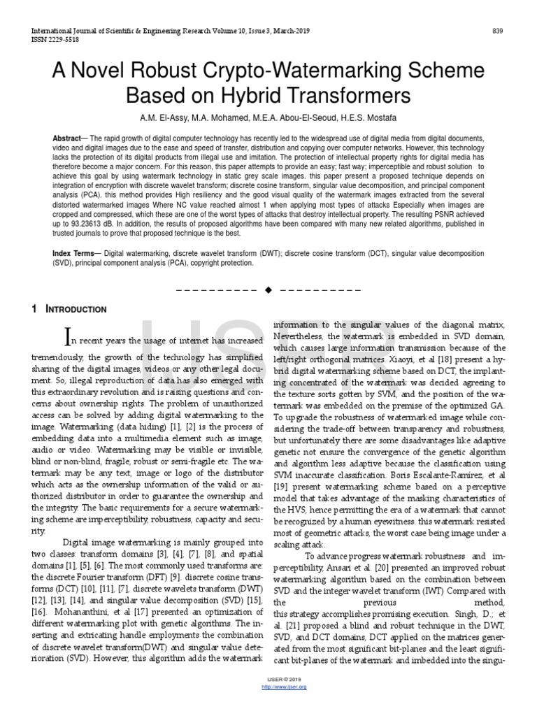 A Novel Robust Crypto Watermarking Scheme Based On Hybrid Transformers ...