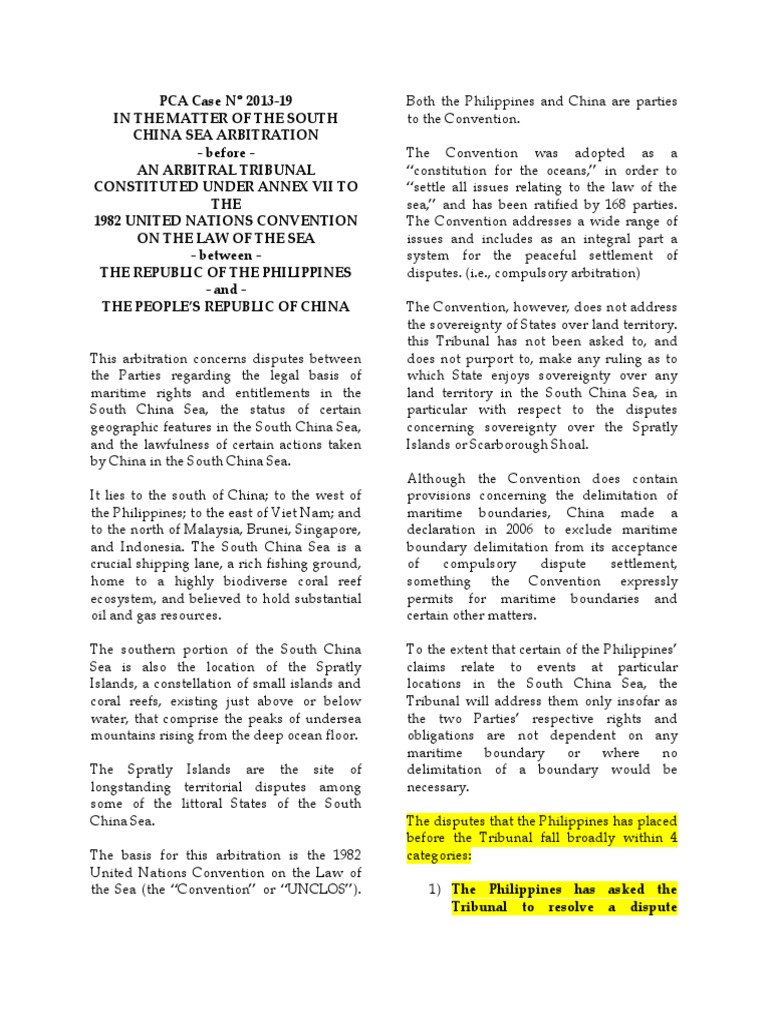 In The Matter of The South China Sea Arbitration | PDF | South China ...