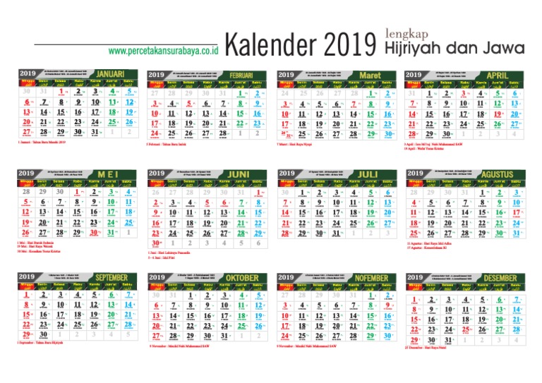Template Kalender 2019 Hijriah | PDF
