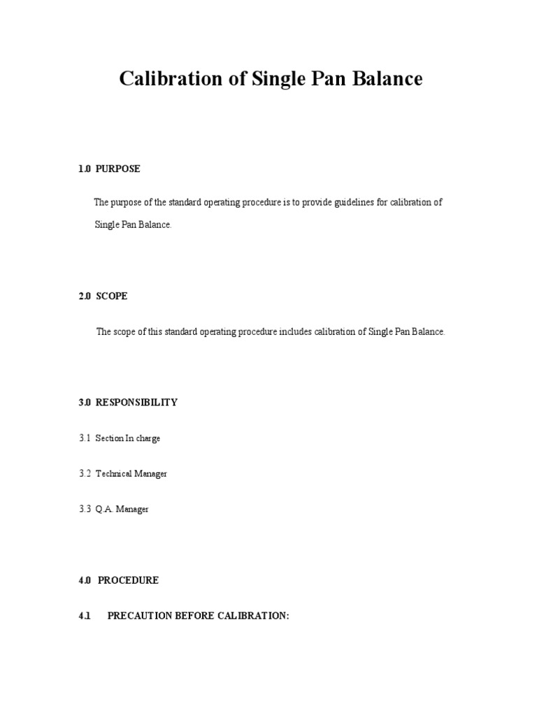 SOP of Calibration of Balance PDF