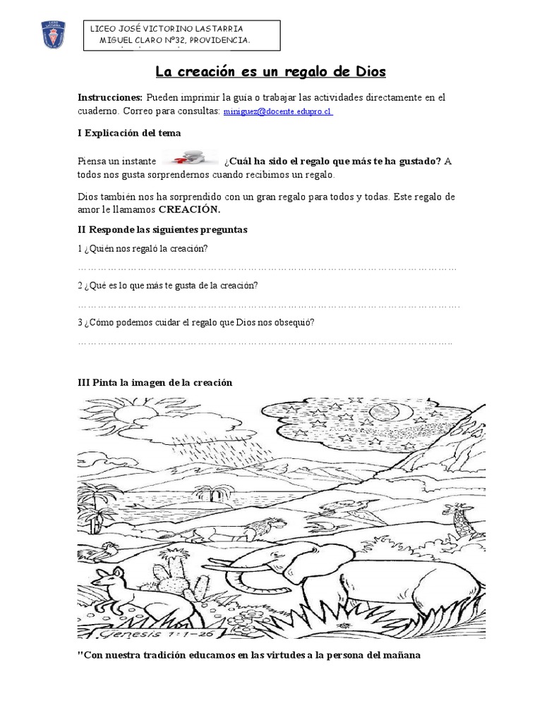Guía #9 La Creación Es Un Regalo de Dios, 2°básico | PDF