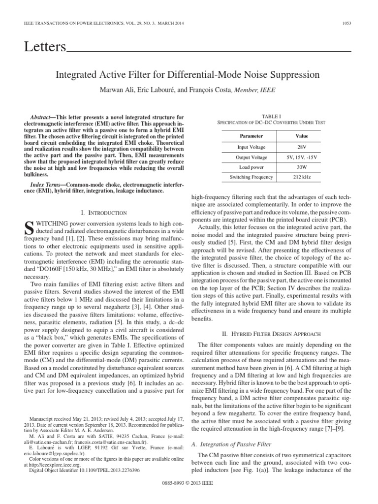 Integrated Active Filter For DifferentialMode Noise Suppression