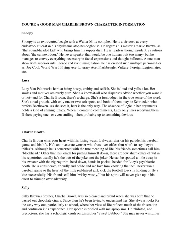 Charlie Brown Character Descriptions PDF Peanuts Strip) Works