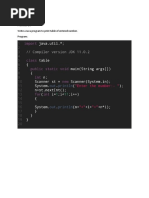 Write A Java Program To Print Table of Entered Number. Program