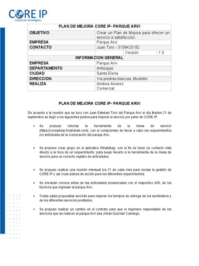 Informe Plan de Mejora | PDF