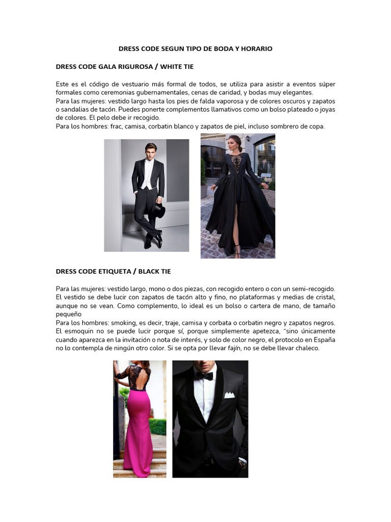 Dress Code Segun Tipo de Boda y Horario | PDF | Bienes de consumo | Cuerpo  humano, image size:768x1024